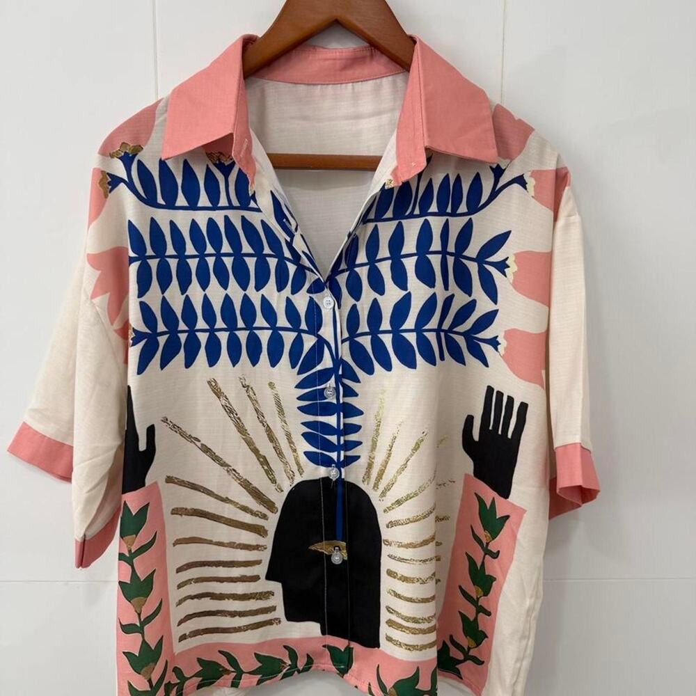 Abstract art print button up shirt